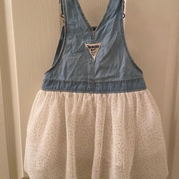 Oshkosh B'gosh Overall Dress Denim White Tulle Metallic Gold Polka Dots Size 4T - Picture 6 of 6
